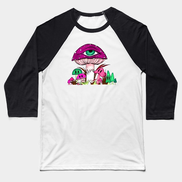 Toadstool and friends at a rave Baseball T-Shirt by Lisastle